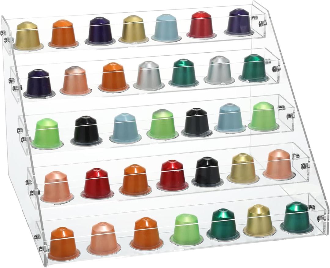 Acrylic Coffee Capsule Storage Holder Compatible, nespresso pod organizer, 5-Tier Large Capacity Coffee Capsule Countertop Storage Rack, Pods Organizer for Home, Office, Cafe Station