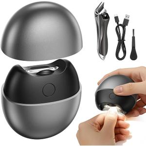 4 in 1 Automatic Electric Nail Clipper, 2026 Upgraded Nail Clippers Set with LED Light & Nail Scrap Storage & Professional Slant Edge Nail Clipper, Effortless Toenail Trimmer for Seniors Adults- Gray