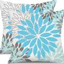 DFXSZ Sky Blue Flower Pillow Covers 16x16 Inch Set of 2 White Gray Colored Throw Pillows Outdoor Waterproof Decor for Living Room Sofa Patio Furniture Garden Floral Polyester Pillow Covers 002M16