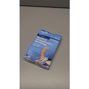 Amazon Basic Care Medical Compression Stockings, 20-30 mmHg Support, Women & Men Thigh Length Hose, Open Toe, Beige, Medium (Previously NuVein)