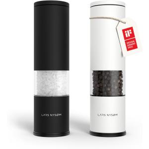 LARS NYSM Salt and Pepper Grinder Set Manual, Stainless Steel Salt and Pepper Mills with Adjustable Ceramic Grinder I Design Spice Shakers (Black/White)