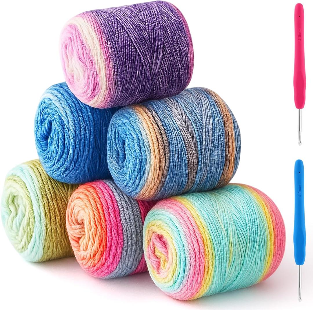 6 Pcs Cake Yarn for Crocheting Knitting Gradient Cake Yarn Cotton Acrylic Wool for Scarves Shawls Blankets and Garments