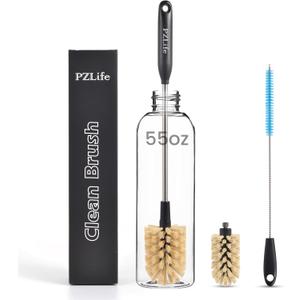 2-in-1 Water Bottle Brush, Water Bottle Cleaner & Straw Brush Cleaning Scrubbing Brush 15 in Long Bottle Brush Detachable Head Multi-Function Cleaning Brush Homework Cleaning Brushe (3pcs/Brown)