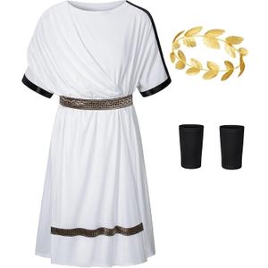 Kids Greece Toga Costume for Boys Ancient Greek Rome Mythos Philosopher Senate holaween Cosplay (14-15 Years, White)