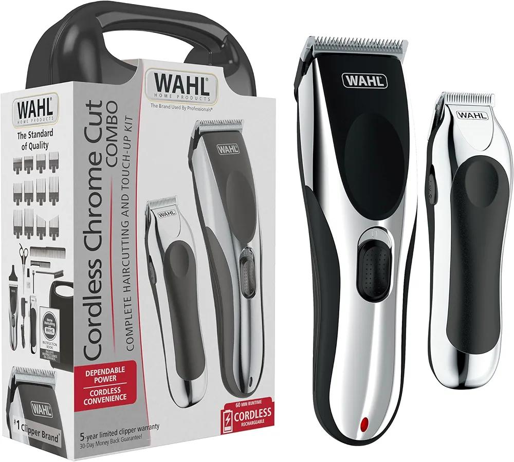 Wahl Clipper Cordless Chrome Pro Hair Clippers for Men and Battery Hair Trimmer Combo for Full Haircuts and Touch-Up Trims – Model 3026590