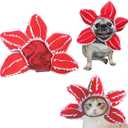 Pet Demon Hat Costume Scary Halloween Dog Headband Demogorgon Costume Headgear Props Cosplay Outfits Cute Clothes for Small Medium Dogs Puppy Cat Kitten Monster Headwear Devil Decorations