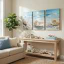 3Pcs Beach Themed Canvas Wall Art Summer Beach Waves Pictures Wall Decor Seashells Starfish and Pearl in Ocean Setting Coastal Prints Paintings Seaside Artwork for Living Room Bedroom Office Gift