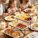 3 Tier Serving Tray Set 14 Inch Porcelain Tiered Serving Trays Platters, Collapsible Sturdier Stand with Stable Cross Bars, Three Layer Serving for Party Entertaining Food Display Fruit Dessert