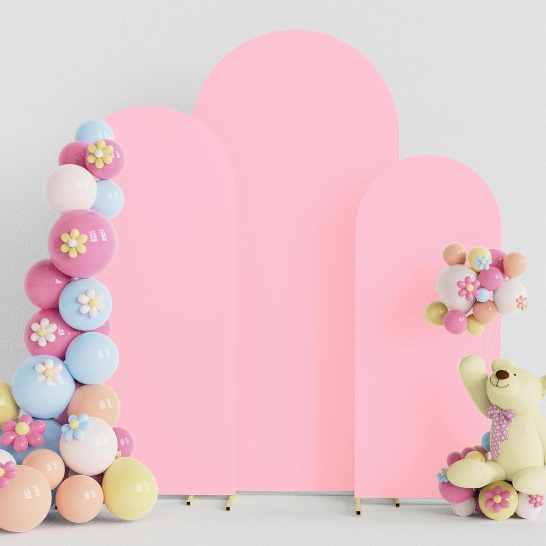 Putros Wedding Arch Cover 4FT, 5FT, 6FT Pink Spandex Fitted Round Top Chiara Backdrop Stand Covers 3 Set for Wedding Birthday Party Decoration