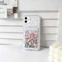 NITITOP Compatible with iPhone 11 Case Clear with Card Holder Cute Floral Flower Leaves Design for Women Girls Slim TPU and Hard Back Bumper Wallet Shockproof Protective Cover - White