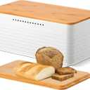 Phyllia Bread Box, Metal Bread Storage Container with Bamboo Lid Usable as Cutting Board, Breadbox Holder for Kitchen Countertop, 13 x 7 x 5.3 inch (White)