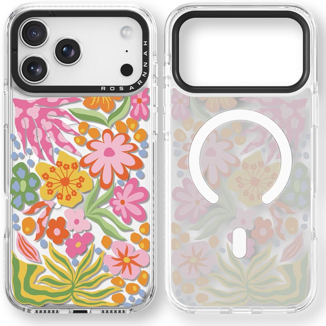 for iPhone 17 Pro Case Cute - Compatible with Magsafe - Durable Shockproof 6.6 ft Drop Impact Phone Case - Funny Passion Flower Design (6.3") Clear