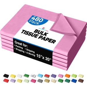 Pink Tissue Paper for Gift Bags - 15" X 20" Bulk Tissue Paper Pink 480 Sheets - 10lb Newsprint for Packing, Birthday Gift Box Filler, Packing Supplies for Moving Supplies Crown Display