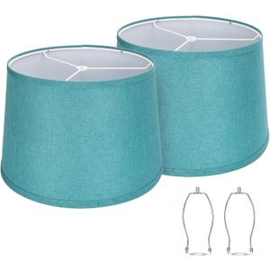 Lampshades Set of 2, Blue Lamp shades for Table Lamps, Floor Lamps, 11.6" Top x 12.6" Bottom x 9.8" High, Fabric Drum Lampshade(Spider Fitter), Modern Lamp shades Replacement, Assembly Required