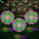 Glooglitter 3 Pack Mardi Gras Solar Firework Lights 120 LED 8 Modes Waterproof Multicolor Mardi Gras Solar Stake Lights Outdoor Landscape Lamp for Garden Yard Patio Pathway Lawn Carnival Decoration