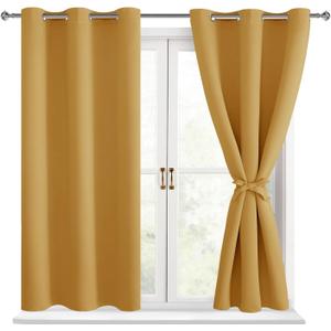 Hiasan Blackout Curtains for Bedroom - Thermal Insulated & Energy Saving Window Curtains for Living Room, 2 Drape Panels Sewn with Tiebacks, Pumpkin Orange, 42 x 54 Inch