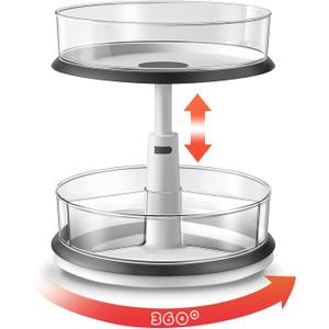 2 Tier Lazy Susan Organizer Clear Turntable for Cabinet Bathroom Countertop and Pantry with Large Spice Rack (11 Inch, White)