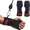 Wrist Straps for Weightlifting With D Ring,Double Layer Leather Wrist Strap For Deadlift And Powerlifting, Adjustable Neoprene Padded Gym Workout Lifting Hooks
