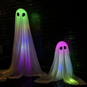 2 Pack Halloween Ghosts Outdoor White Spooky Ghost Decorations Outside 36'' & 18'' Tall RGB Lighting Timer Function Standing Scary Light Up Ghost Kit for Porch, Courtyard, Party, Haunted Houses (RGB)