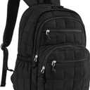 CLOKARS Bookbag for Women, Teen Girls Backpack for High School College Student, Puffer Quilted Back Pack Cute Laptop Backpack for Work Travel Mom Casual Daypack, Black