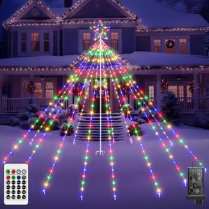 Outdoor Christmas Tree Lights, 340 LEDs Christmas Decorations with Topper Star, IP67 Waterproof Christmas Light with 16 Lighting Modes, Xmas Christmas Decor for Yard Garden Lawn (Multicolor)