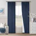 Navy Blue Pinch Pleated Full Blackout Curtains Linen Blend Room Darkening Window Curtains 80 Inch for Living Room Bedroom Thermal Insulated Back Tab Pinch Pleat Drapes with Hooks Rings 2 Panels