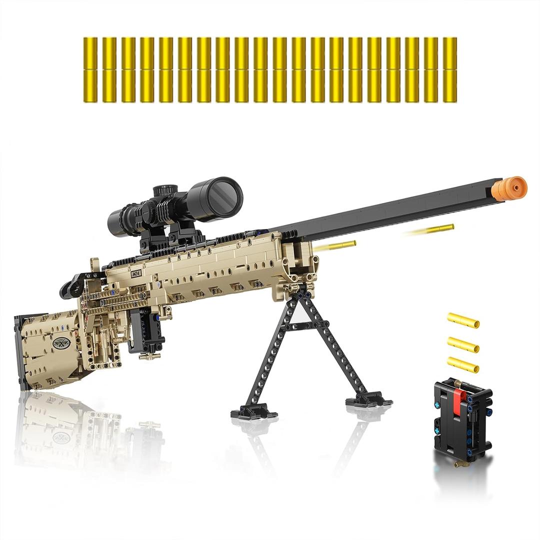 Sosuy Building Block Gun Sets, M24 1:1 DIY Shootable Sniper Model Guns Army Toys for Adult Teen Boys, Birthday Gifts for Men Kids Age 8+, Realistic Bricks Collection for Military Fan 1380PCS