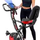 YYFITT 3-IN-1 Exercise Bike with Luminous Digits Display | Folding Stationary Bikes for Home Seniors | Compact Workout Bike with Fully Support Backrest - Wider Seat - 16 Level Magnetic Resistance (Red)