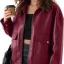 Oversize Leather Jacket Women Faux Motorcycle Coats Bomber with Double Pockets,2025 Fall,Winter Fashion Outwear