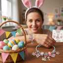 Easter Gifts for Girls, Adjustable Bunny and Egg Cross Charms Bangle,Easter Basket Stuffers Religious Jewelry Gifts with Greeting Card for Girls Teens Kids Women Christian