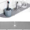 24 Inch Faucet Mat for Kitchen Sink  Silicone Draining Mat for Kitchen Sink and Bathroom  5Slope Fast Self-draining Kitchen Sink Splash Guard  Gray