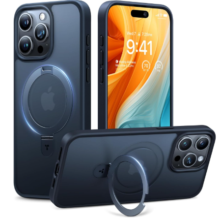 TORRAS Ultra-Magnetic Ostand for iPhone 15 Pro Case, [Compatible with MagSafe] [Flexible Stable Stand] Military-Grade Protection Translucent Slim Anti-Scratch Ring Kickstand, Black 6.1"