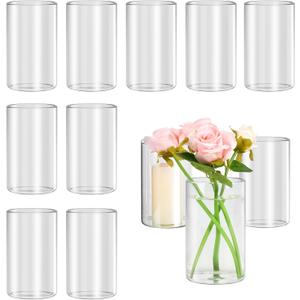 12pcs Glass Cylinder Vases for Centerpieces, Floating Glass Candle Holder for Dinner Table 6 Inch Tall Clear Flower Vases for Wedding Decoration, Birthday Party, Home, Holiday