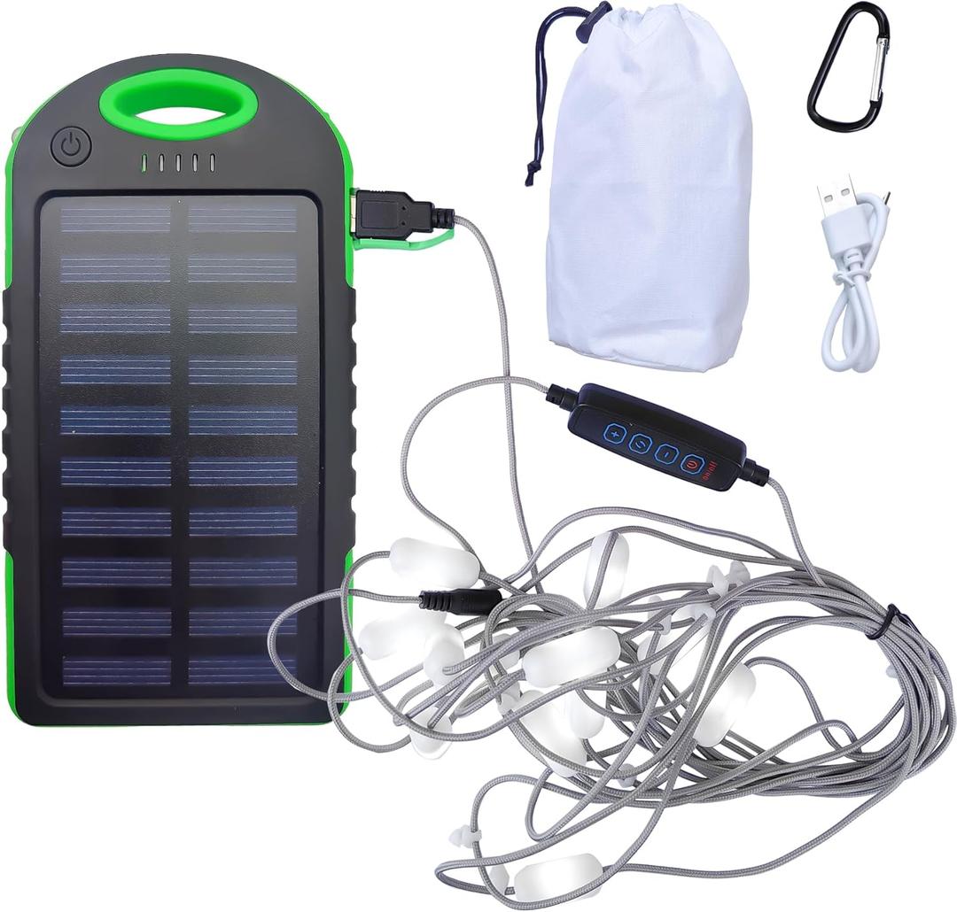 Solar String Lights for Camping - 21Ft, Waterproof Outdoor Decor Lights, 12 LEDs, Adjustable Brightness, 7 Modes, RechargeableIdeal for Hiking Deco (21Ft String Lights + Solar)