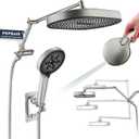 PDPBath 14 Inch Rain Shower Head with 5+1 Settings Handheld Spray Combo, High Pressure Rainfall Shower Head with 16'' Adjustable Extension Arm, 79" Extra Long Hose, 3-Way Diverter, Brushed Nickel