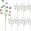 2 x 8 Pcs Carnival Decorations,15" Carnival Glitter Tree Picks Stems Ornaments Table Centerpieces Decor,Artificial Purple Gold Green Berry Flowers Branches Sprays for Carnival Party Home Decor
