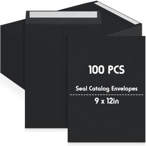 100 Pcs 9'' x 12'' Catalog Envelopes Self Adhesive 32lb Manila Envelopes Kraft Peel & Seal for Secure Mailing Storage Organizing for Office Business Home(Black)