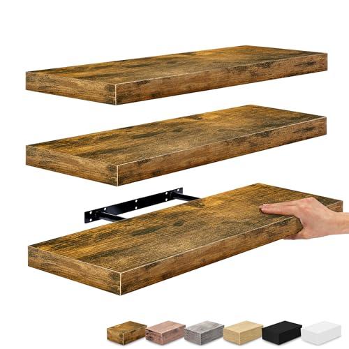Sorbus Floating Shelves for Wall - 15" Bathroom Shelves, Wall Decor for Bedroom, Kitchen, Living Room, Home Decor & Book storage - Mounted Floating Shelf with Invisible Brackets (Rustic Brown, 3 Pack)