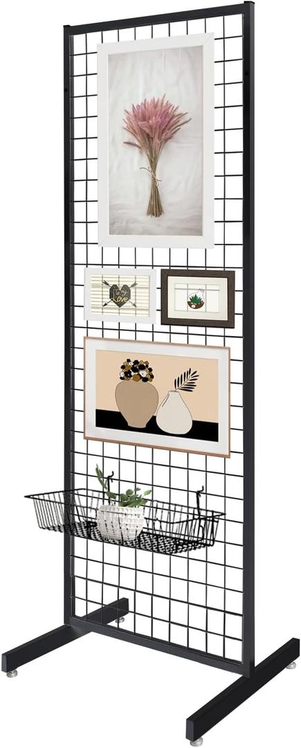 Portable Gridwall Panel Floorstanding Display Stand One-Step Installation Black Finish