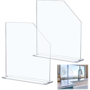 Vesici 2 Pcs Clear Acrylic Sink Splash Guard Freestanding Panel Barrier with Easy Reach Cutaway Kitchen Guard Protective Splatter Barrier for Home Hospital(29.5" Length, 18" Height, 4.5" Base)