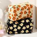 2 Pieces Checkered Makeup Bag Pouch Travel Cosmetic Toiletry Organizer Cute and Portable Makeup Brushes Storage Bag for Women