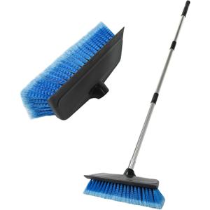 52" Car Wash Brush with Long Handle | Built-in Rubber Squeegee & Rubber Bumper | Lightweight extendable Handle | Soft Bristle Brush for Car, RV, Boat, Solar Panel, Deck Washing (Blue)