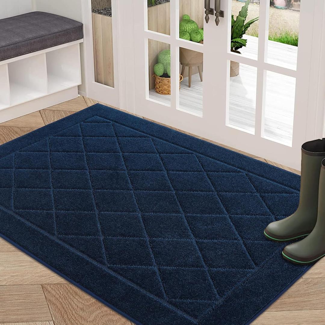 BEQHAUSE Dirt Trapper Door Mat 32" x 48", Doormat Non-Slip Entryway Rugs Washable, Dog Door Mat Stain Resistant and Absorbent Welcome Floor Mat for Front Back Door, Mud Wet Shoes & Paws, Navy Blue