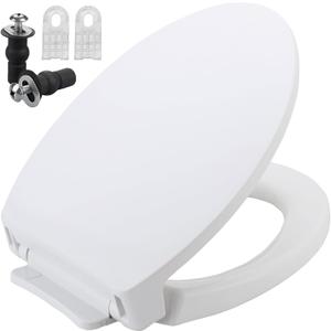 SS114 Elongated Toilet Seat Compatible with TOTO SS113/SS154/SS224/SS204, Soft Close Elongated Toilet Seat, Traditional Toilet Seat Replacement with Toilet Bolts and Nut - Cotton White