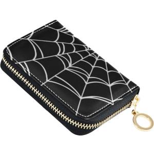 Spider Web RFID Credit Card Holder Wallets Accordion for Women Leather Zipper Card Case Accordion Wallet for Ladies Girls