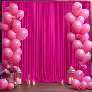 10ft x 10ft Hot Pink Backdrop Curtain for Parties Pink Wrinkle Free Backdrop Drapes Panels for Baby Shower Wedding Birthday Photo Gender Reveal Photography Polyester Fabric Background Decoration