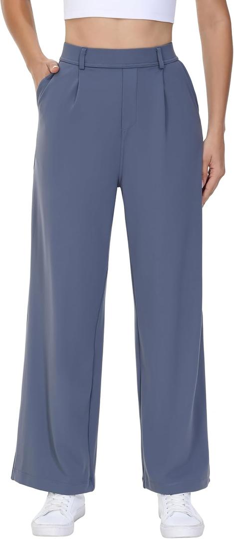 Blaosn Dress Pants Women Wide Leg Work Business Casual Trousers with Pockets Yoga Travel Sweatpants Stretchy Office Slacks, 29" Inseam XL