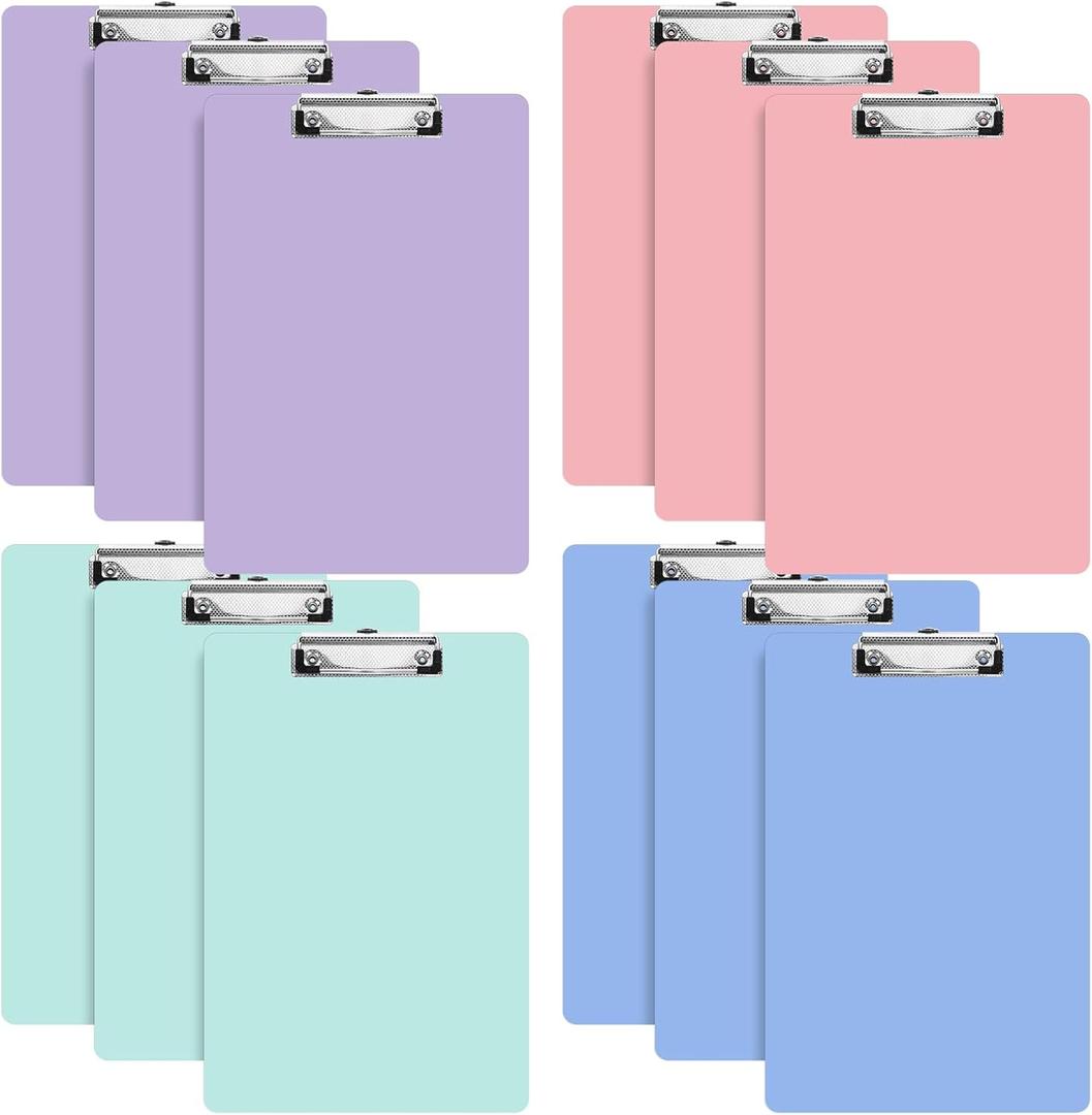 12pcs Plastic Clipboards Colored Clipboards 12.3 x 8.8 Inch Low Profile Clip Boards for Standard A4 Letter Size Portable for Classroom Office Supplies Students Painting Note-Taking Writing Pads