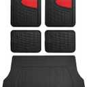 FH Group Premium Liners Tall Channel Trimmable All Weather Rubber Full Set Car Floor Mats (Red) w. Trimmable All-Season Cargo Liner (Black) - Universal Fit for Cars Trucks and SUVs
