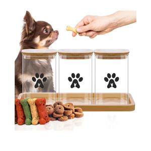 Honeydak Dog Treat Container for Countertop 37oz Airtight Glass Dog Food Storage Container Set with Bamboo Lids Pet Food Organizer with Scoops, Labels, Pen